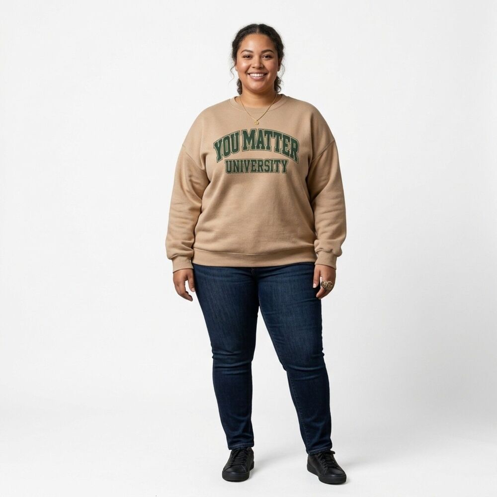 Shein You Matter University Tan Oversized Sweatshirt L Varsity Fall